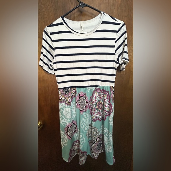 Beeson River Dresses & Skirts - Beeson River Black Striped and Mint Floral Dress